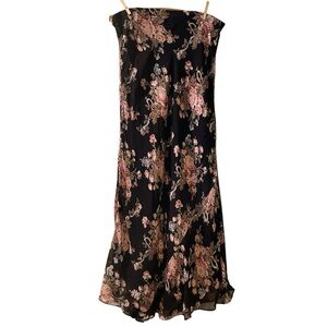 Vintage 90s Strapless Fall Floral Maxi Dress Lined Boho Grunge Cottagecore S/M